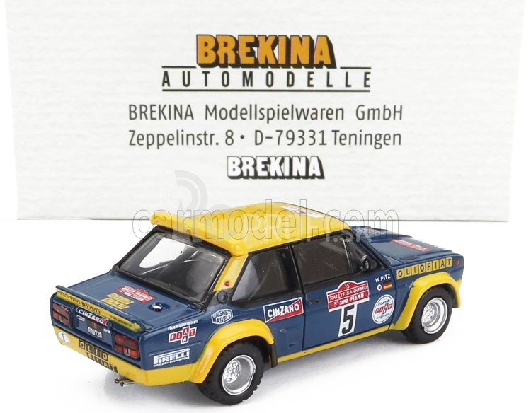 Brekina plastic Fiat 131 Abarth N 5 Rally Sanremo 1977 Walter Rohrl - Willi Peter Pitz 1:87 Modrá žltá