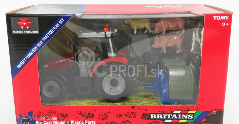 Britský traktor Massey ferguson 5612 so zvieratami 2016 1:32 červený strieborný