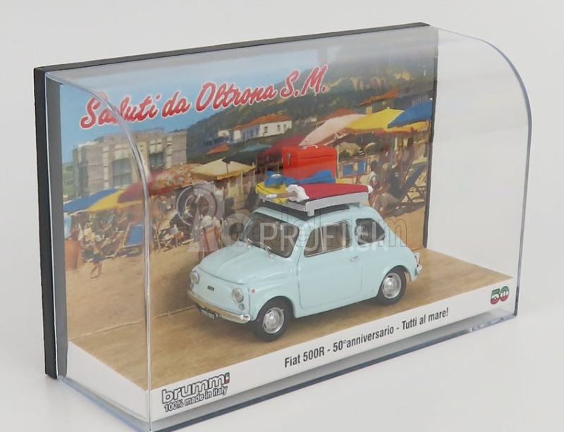 Brumm prom Fiat 500r 1972 - Tutti Al Mare - Saluti Da Oltrona S.m. - 50. výročie 1972 -2022 1:43 Veľmi svetlomodrá