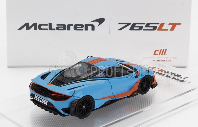 Cm-models Mclaren 765lt so závodnou sadou kolies 2020 1:64 svetlo modrá oranžová
