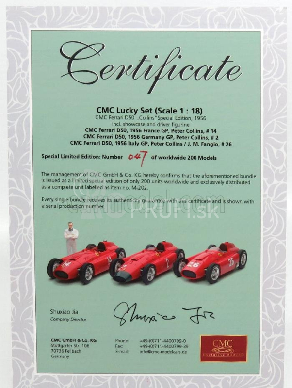 Cmc Ferrari Set 3x F1 D50 Short Nose N 14 French Gp 1956 Collins - F1 D50 Long Nose N 2 German Gp 1956 Collins - F1 D50 N 26 Monza Italy Gp 1956 Collins 1:18 Red