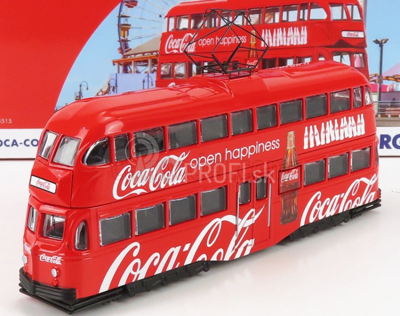 Corgi Blackpool Decker Double Tram Bus Coca-cola Open Happiness 1934 1:76 červená biela