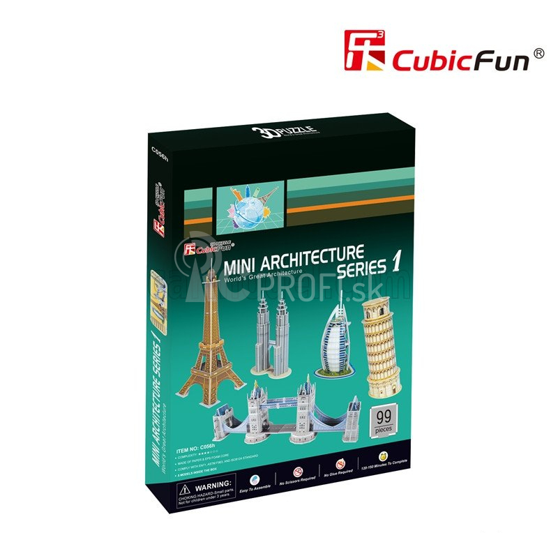 Cubicfun Puzzle 3d v penovej sade 5x Torre Di Pisa - Torre Eiffel - Tower Bridge - Burjal Arab - Petronas Towers - 99 Pezzi - 99 dielikov /