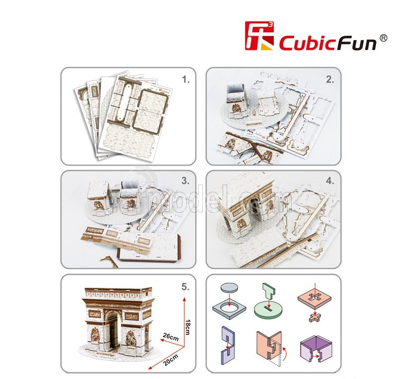 Cubicfun Puzzle 3d z peny Arco Di Trionfo Parigi cm. 26x20x18 - 26 Pezzi - 26 dielikov /