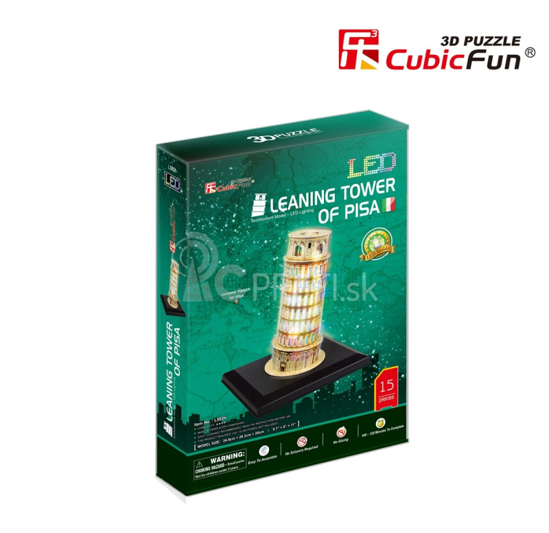 Cubicfun Puzzle 3d z peny Torre Di Pisa Con Luci A Led cm. 20.4x24.8x28.8 - 15 dielikov /
