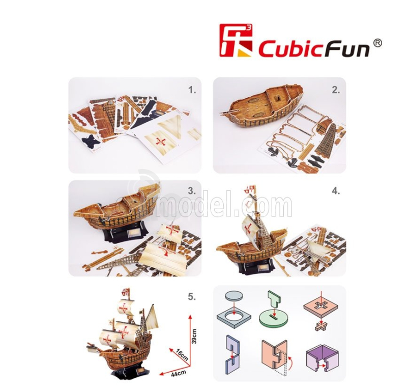 Cubicfun Puzzle Kit 3d v penovej lodi Santa Maria Caravella cm. 44x16x39 - 113 Pezzi - 113 dielikov /