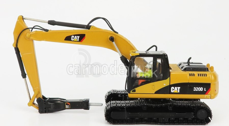 Dm-models Caterpillar Cat320d Escavatore Cingolato - Traktor Hydraulické rýpadlo Škrabka s kladivom 1:50 žltá čierna