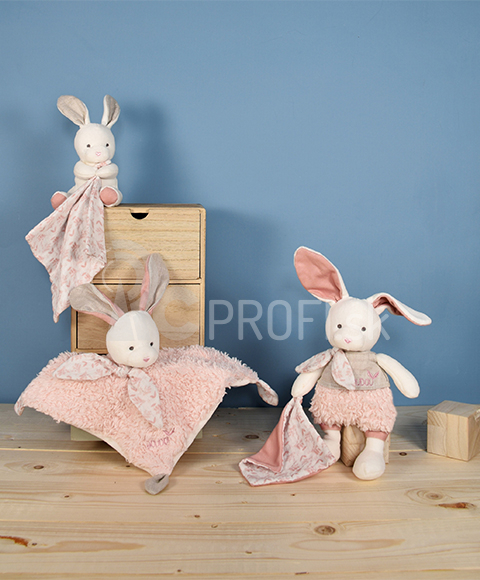 Doudou Plyšový zajačik s ružovou dekou z organickej bavlny 15 cm