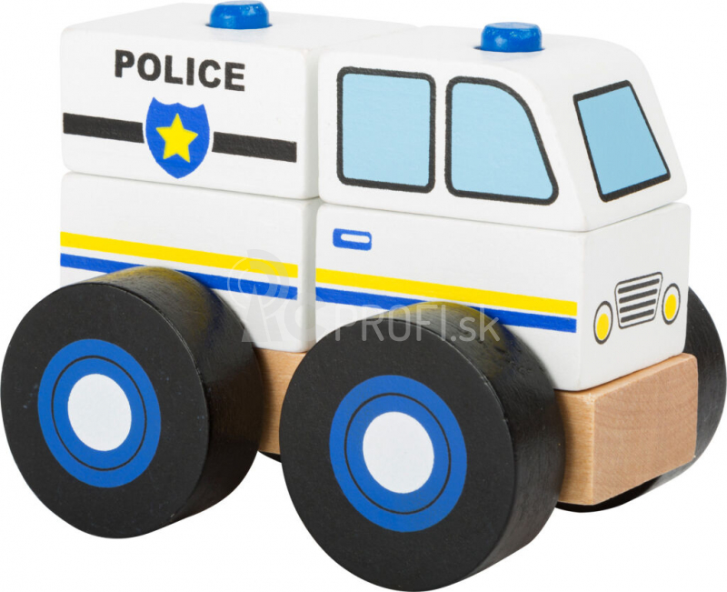Drevené skladacie policajné auto s malými nohami