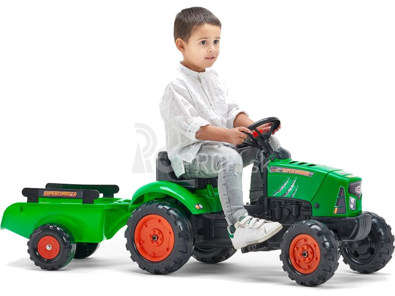 FALK – Šliapací traktor SuperCharger s vlečkou zelený