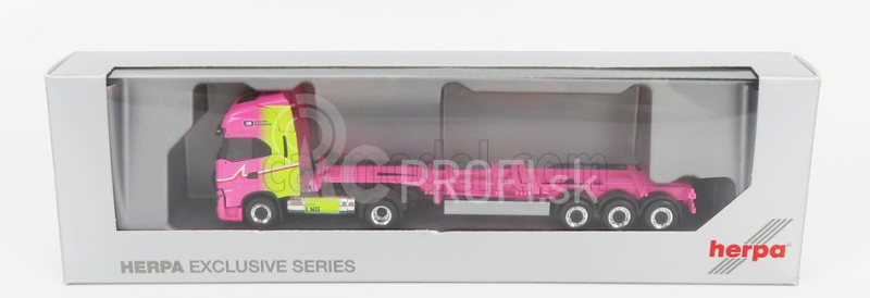 Herpa Iveco fiat S-way Truck Lng Hannibal Transports 2020 - Bez kontajnera Eucon 1:87 Ružovo žltá