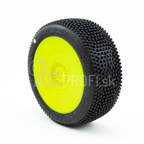 HOT DICE V2 BUGGY C1 (SUPER SOFT) lepené pneumatiky, žlté disky (2 ks)