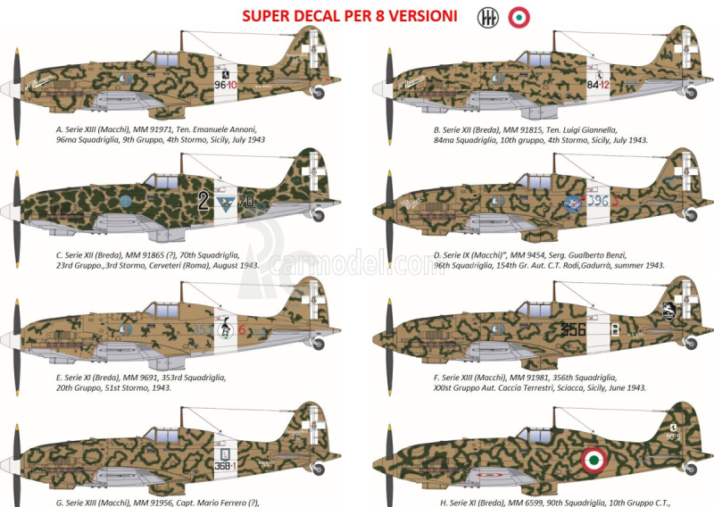 Italeri Macchi Mc.202 Folgore Lietadlo Wwii Italia Military (obtlačok Pre 8 verzií) 1940 1:32 /