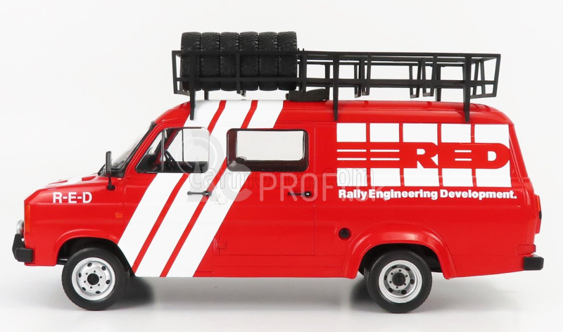 Ixo-models Ford england Transit Mkii Team Red Engineering Development Rally Assistance s príslušenstvom 1985 1:18 červená biela