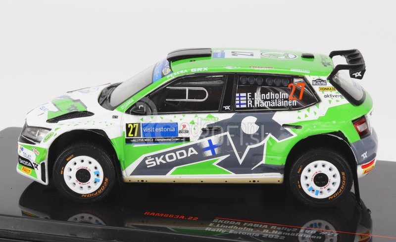 Ixo-models Škoda Fabia Rally2 Evo N 27 Rally Estland 2022 E.lindholm - R.hamalainen 1:43 Zelená Biela Sivá