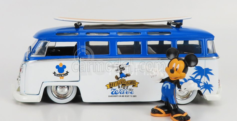 Jada Volkswagen T1 Samba Minibus 1962 - s figúrkou Topolino Mickey Mouse - Walt Disney 1:24 bielo-modrá