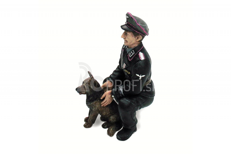 Kľačiaci nemecký plukovník Otto Paetsch so psom z 2. svetovej vojny v mierke 1/16, ručne maľovaný