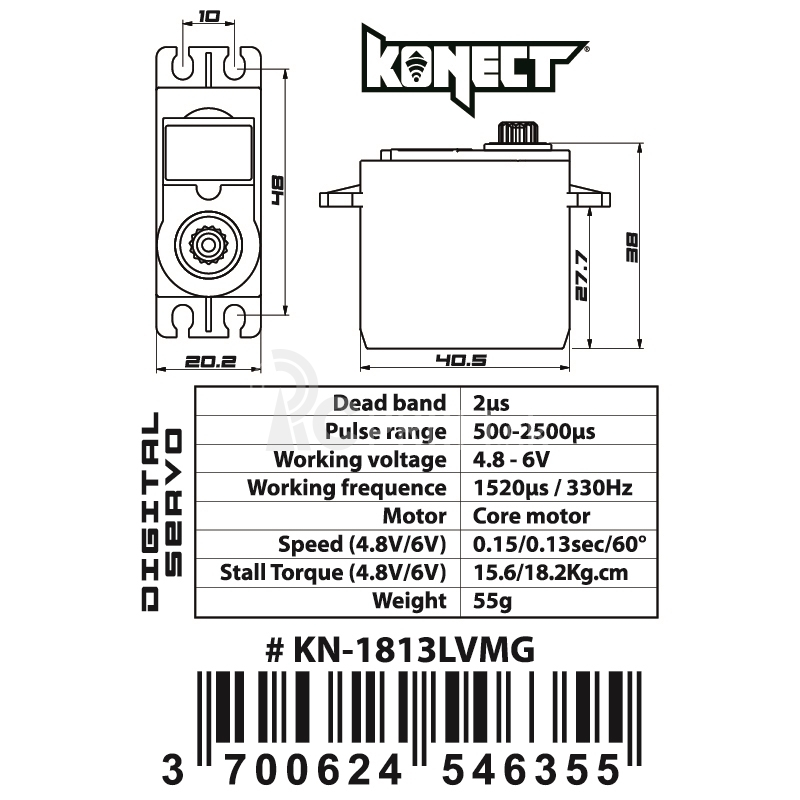 KONECT 18 kg Digitálne servo (18 kg-0,13s/60°)