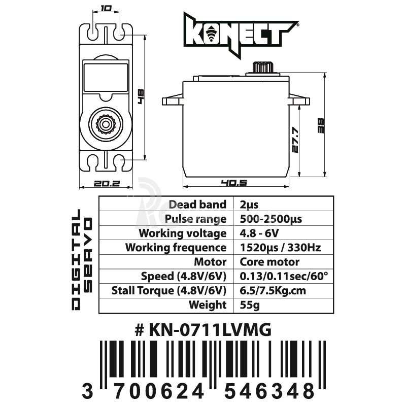 KONECT 7 kg Digitálne servo (7 kg-0,11s/60°)