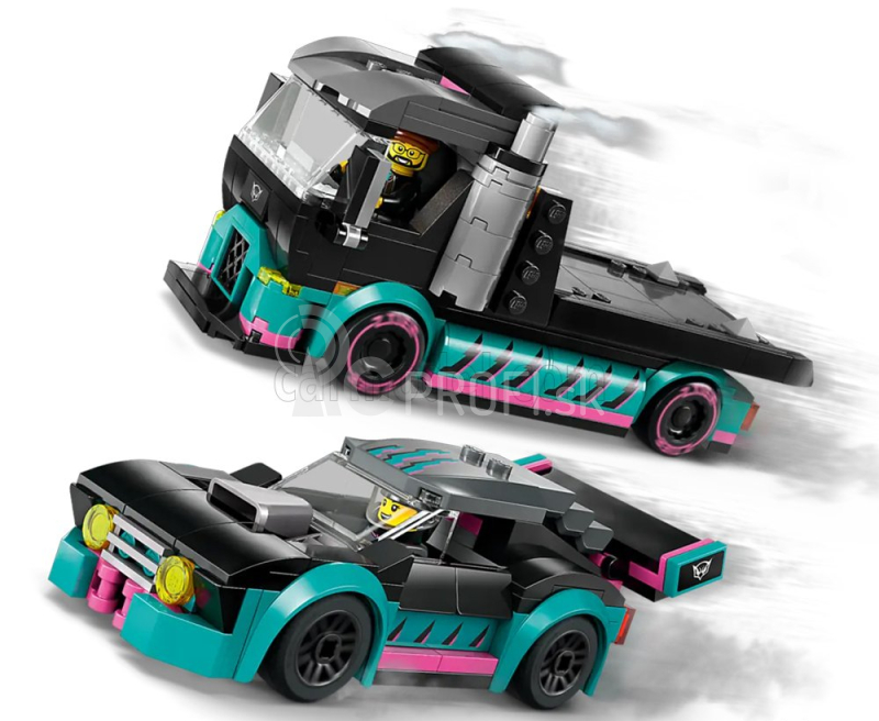 Lego Truck Lego City - Nákladné auto s rampou a pretekárskym autom - 328 Pezzi - 328 dielikov čierno-zelená