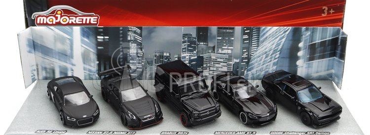 Majorette Mercedes Benz Set 5x G-class G63 Brabus 2020 - Nissan Gt-r Nismo Gt3 2018 - Amg Gt-r 2021 - Dodge Challenger Srt Demon 2018 1:64 Black