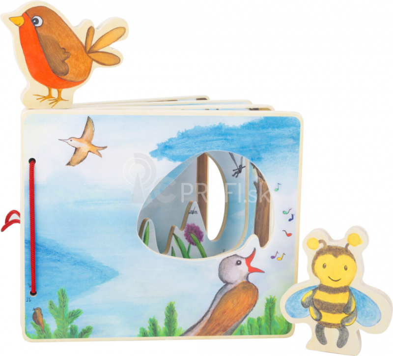 Malá drevená obrázková kniha so včielkou