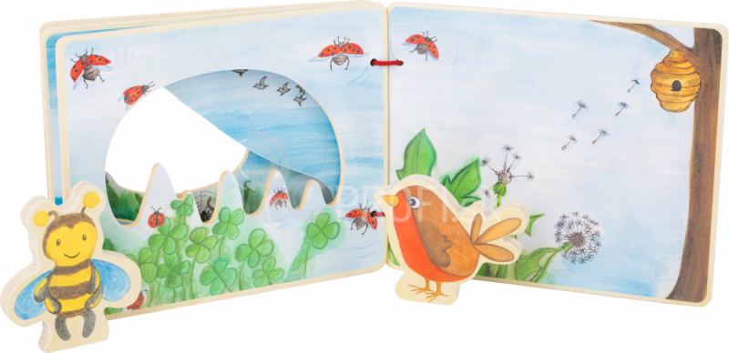 Malá drevená obrázková kniha so včielkou