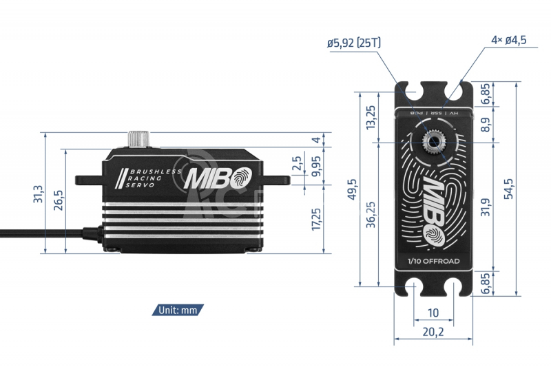 MIBO 1/10 Offroad Low Profile (0.07s/20kg/8.4V) Bezkartáčové servo