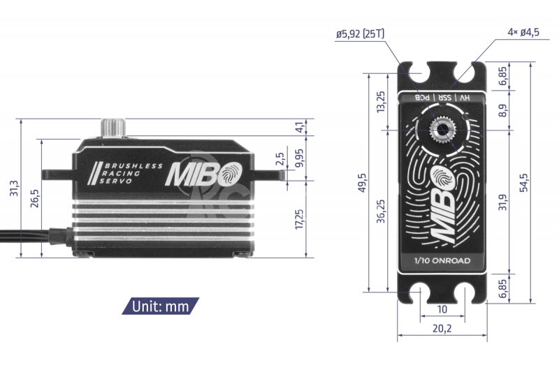 MIBO 1/10 Onroad Low Profile (0.062s/14.5kg/8.4V) Bezkartáčové servo
