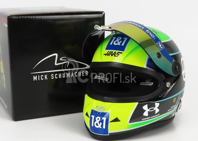 Mini prilba Schuberth prilba F1 Casco Prilba Vf-22 Team Haas N 47 Sezóna 2022 Mick Schumacher 1:2 Zelená Čierna Žltá