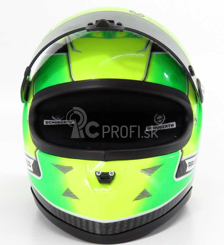 Mini prilba Schuberth prilba F3 Casco Prilba Dallara Team Theodore Racing - Prema Powerteam N 4 Európsky šampión 2018 Mick Schumacher 1:2 Zelená Žltá