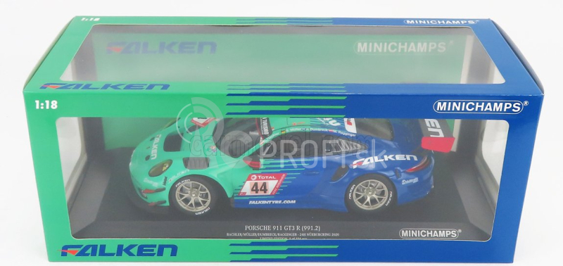 Minichamps Porsche 911 991 Gt3 R Team Falken Motorsports N 44 24h Nurburgring 2020 P.dumbreck- M.ragginger - S.muller - K.bachler 1:18 svetlozelená modrá