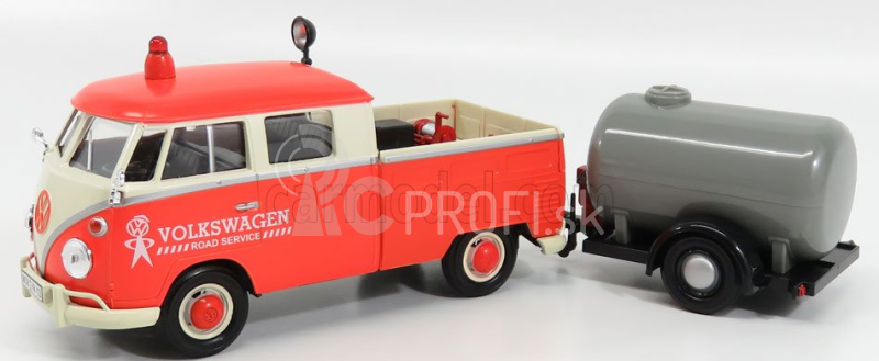 Motor-max Volkswagen T1 Type 2 Double Cabine Road Service With Tanker Trailer 1962 1:24 Orange Cream Silver