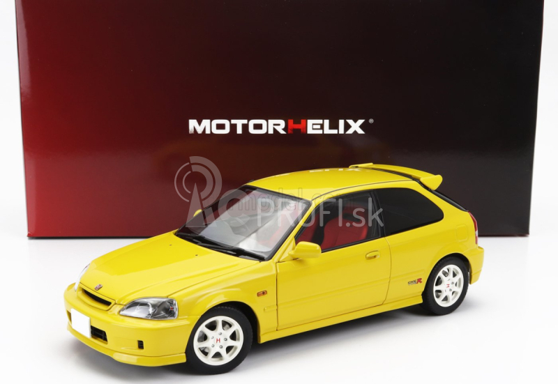 Motorhelix Honda Civic Ek9 Type R s motorom a príslušenstvom 1999 1:18 žltá farba slnečné svetlo