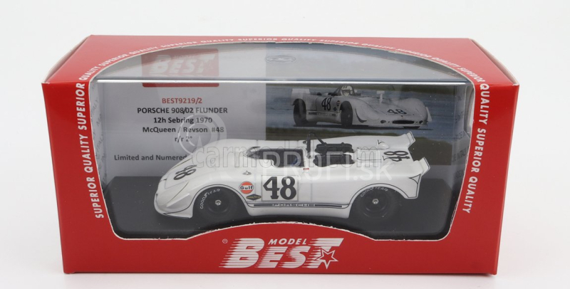 Najlepší model Porsche 908/02 Flunder Spider N 48 2. 12h Sebring 1970 Steve Mcqueen - P.revson 1:43 Biela