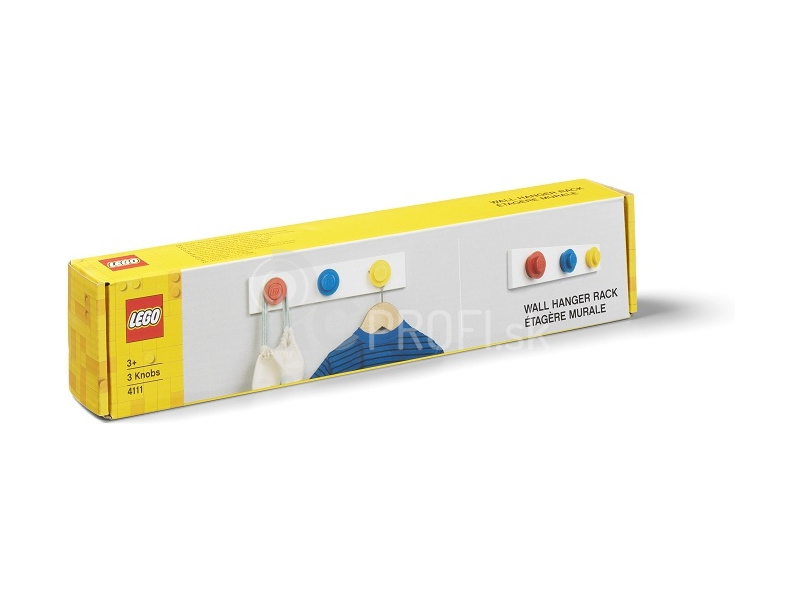 Nástenný vešiak LEGO – červená, modrá, žltá