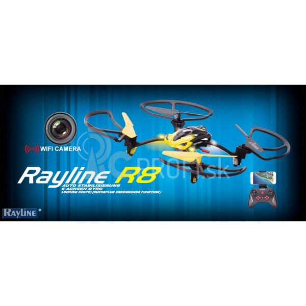 RC dron Rayline R8 s on-line FPV prenosom, žltá