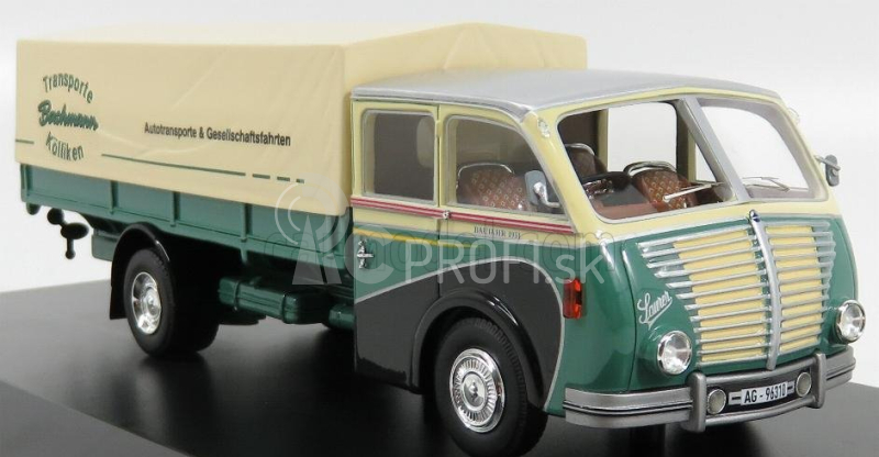 Schuco Saurer 3ch Lkw Telonato Transport Bachmann 1954 1:43 zelená krémová strieborná