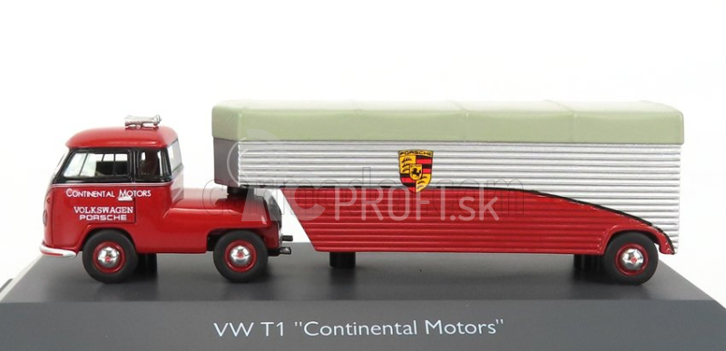 Schuco Volkswagen T1b Continental Motors Porsche Car Transporter 1962 1:64 Červená čierna strieborná