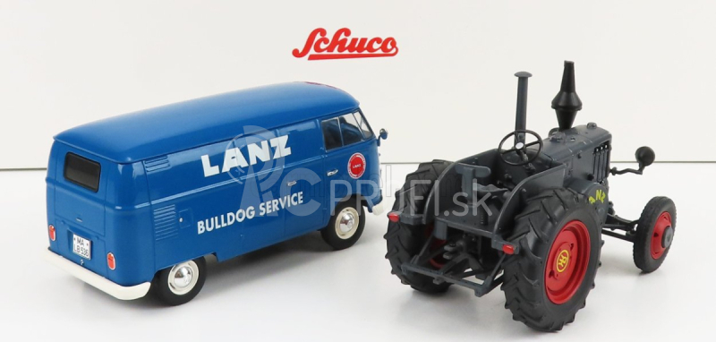 Schuco Volkswagen T1b Van Lanz Assistance + Bulldog Tractor 1956 1:32 modrá sivá