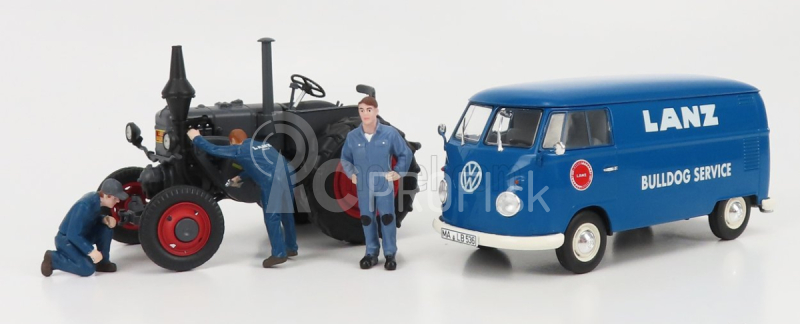Schuco Volkswagen T1b Van Lanz Assistance + Bulldog Tractor 1956 1:32 modrá sivá