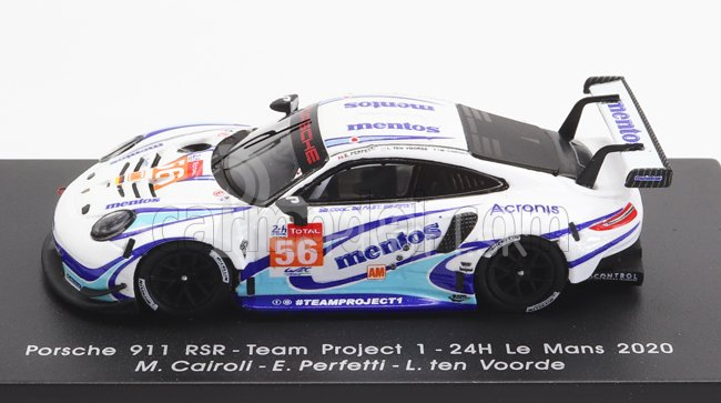 Spark-model Porsche 911 991-2 Rsr 4.0l Team Project 1 N 56 24h Le Mans 2020 M.cairoli - E.perfetti - L.ten Voorde 1:87 biela svetlomodrá