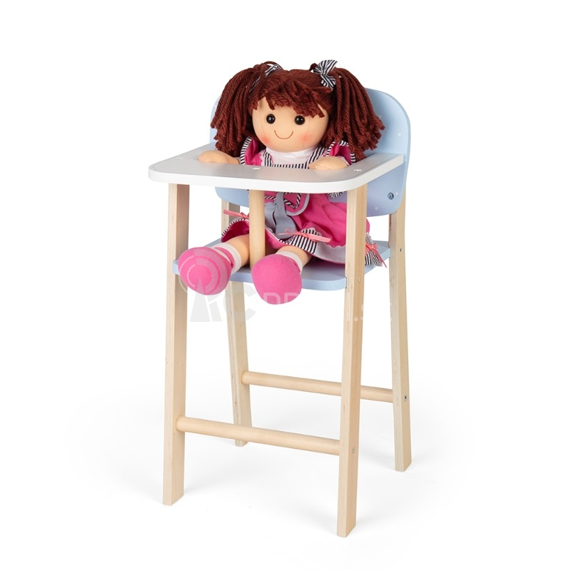 Tidlo Drevená stolička na kŕmenie bábiky modrá