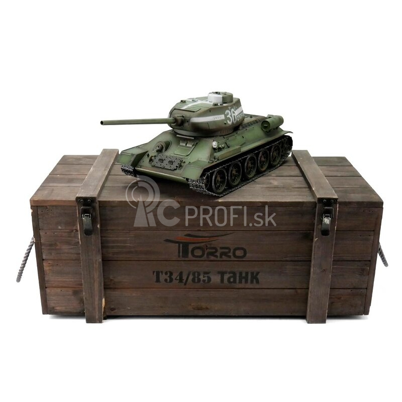 TORRO tank PRO 1/16 RC T-34/85 zelená kamufláž – infra IR – dym z hlavne