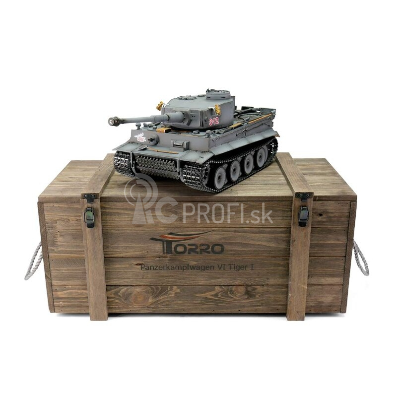TORRO tank PRO 1/16 RC Tiger I staršia verzia sivá kamufláž - BB - dym z hlavne