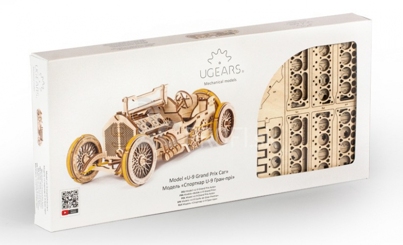 Ugears 3D drevené mechanické puzzle U9 Auto (Grand Prix)