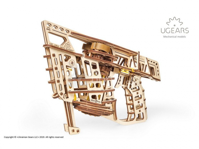 Ugears 3D drevené mechanické puzzle vystreľovacie lietadlo