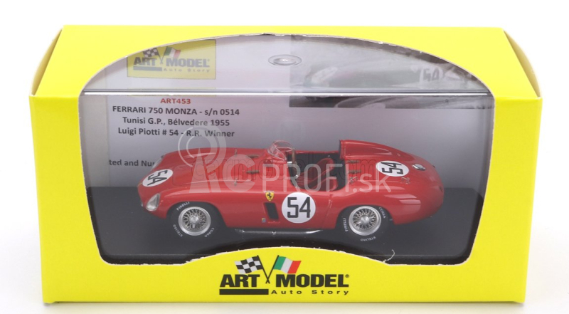 Umelecký model Ferrari 750 Monza Spider N 54 Winner Tunisi Gp 1955 Luigi Piotti 1:43 Red