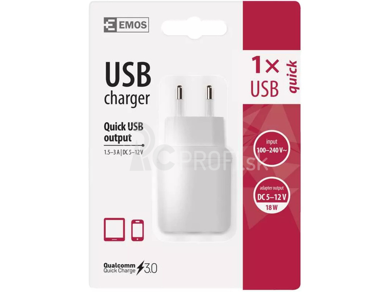 Univerzálny napájací adaptér USB (zdroj napájania) QC3.0 3A 18W