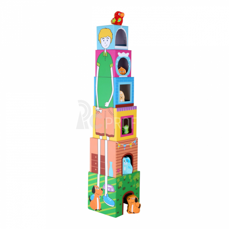 Veža z kociek Small Foot s drevenými zvieratkami